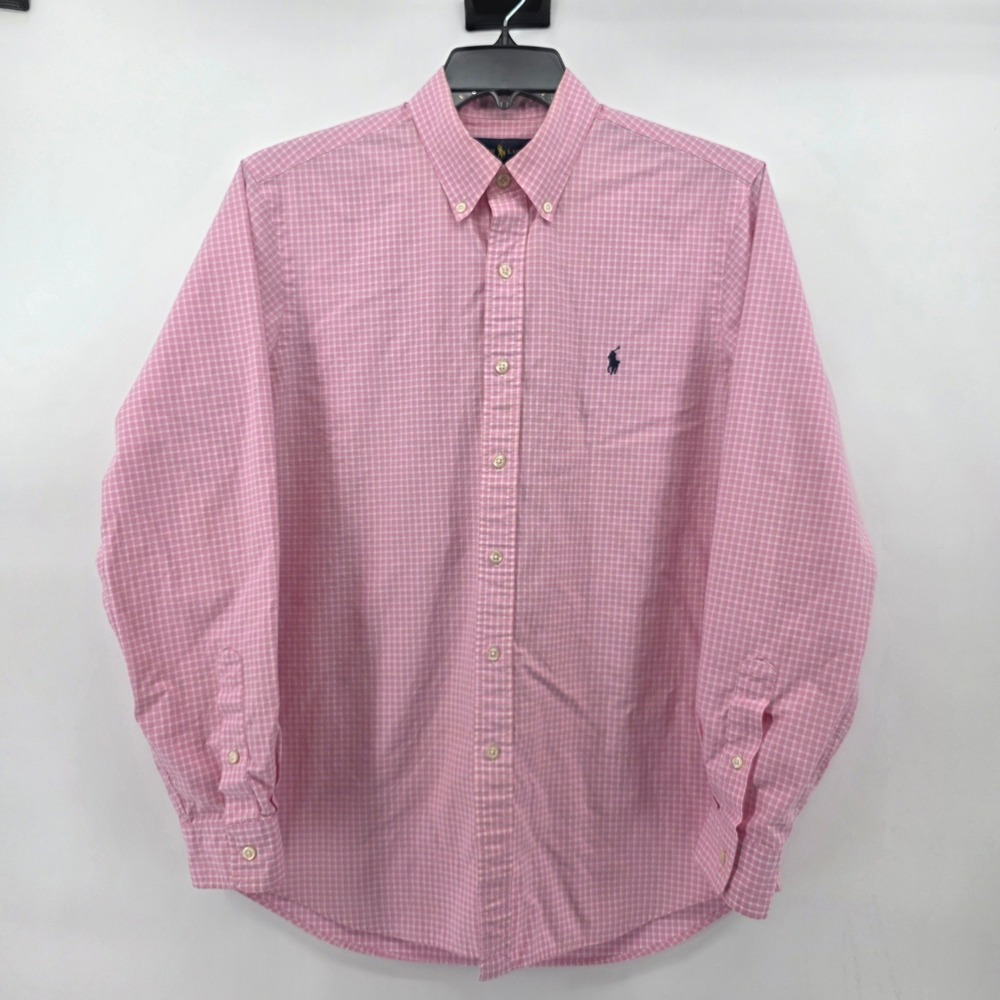 Ralph Lauren Mens Pink Gingham Check Button Down Shirt Large Long Sleeve Pony - Picture 2 of 6